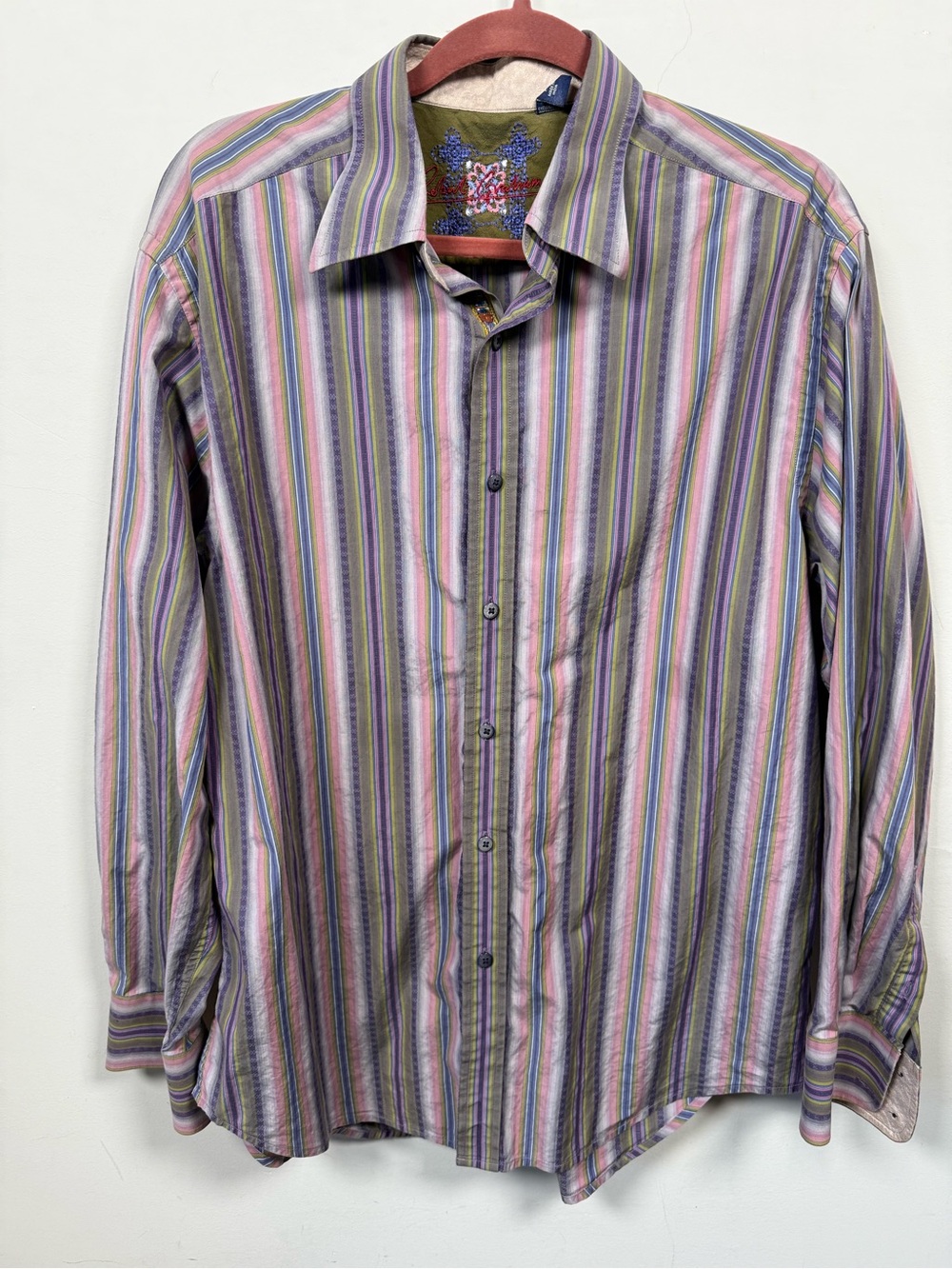 Robert Graham Men's Long Sleeve Button Up Shirt Stripe Contrast Cuff Size XL